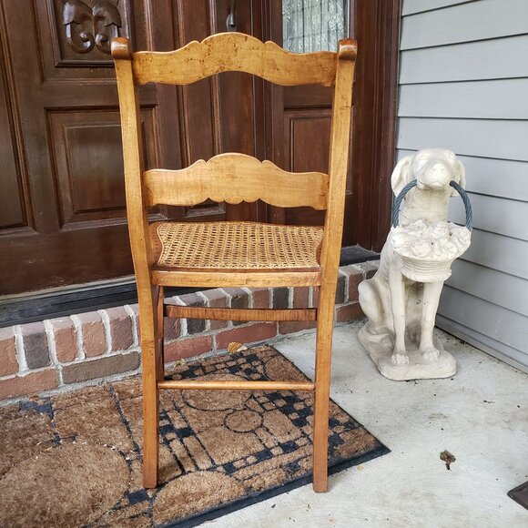Vintage Ladder Back Wood Cane Seat Accent Chair - Picture 6 of 14
